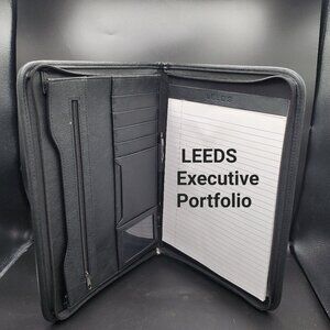 LEEDS Black Zippered Executive Organizer Portfolio